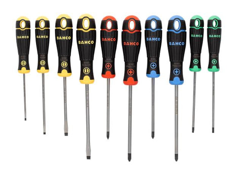 Bahco BahcoFit Coloured Handle Screwdriver Set, 10 Piece SL/PH/PZ/TX