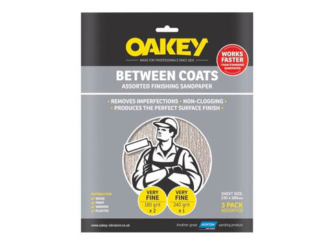 Oakey Between Coats Silicon Carbide Sanding Sheets 230 x 280mm Assorted (3)