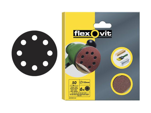 Flexovit Hook & Loop Sanding Discs 125mm Extra Fine 180G (Pack of 6)