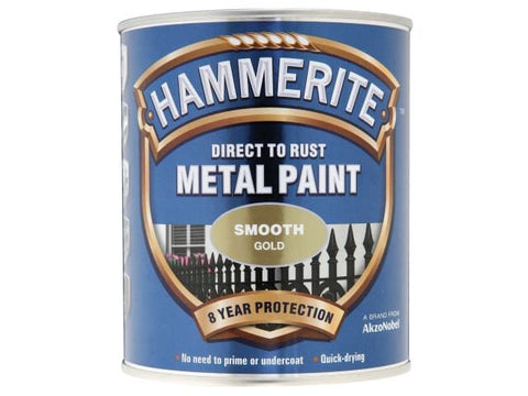 Hammerite Direct to Rust Smooth Finish Metal Paint Gold 750ml