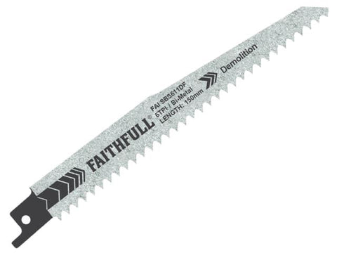 Faithfull S611DF Bi-Metal Sabre Saw Blade Demolition 150mm 6 TPI (Pack of 5)