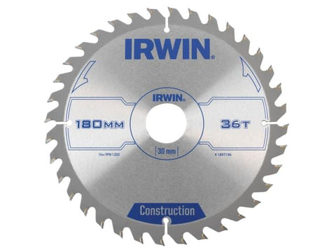 IRWIN Construction Circular Saw Blade 180 x 30mm x 36T ATB