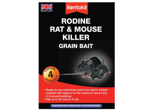 Rentokil Rodine Rat & Mouse Killer Grain Bait 4 Sachets