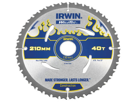 IRWIN Weldtec Circular Saw Blade 210 x 30mm x 40T ATB