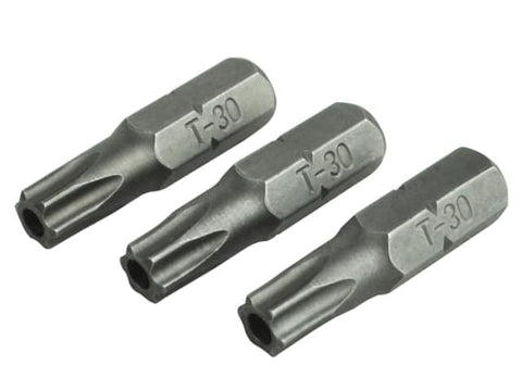 Faithfull Security S2 Grade Steel Screwdriver Bits T30S x 25mm Pack of 3