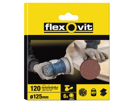 Flexovit Hook & Loop Sanding Discs 125mm Fine 120G (Pack of 6)