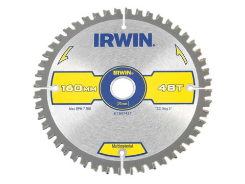 IRWIN Multi Material Circular Saw Blade 160 x 20mm x 48T TCG/Neg