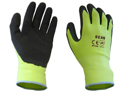 Scan Hi-Vis Yellow Foam Latex Coated Gloves - Extra Large (Size 10)