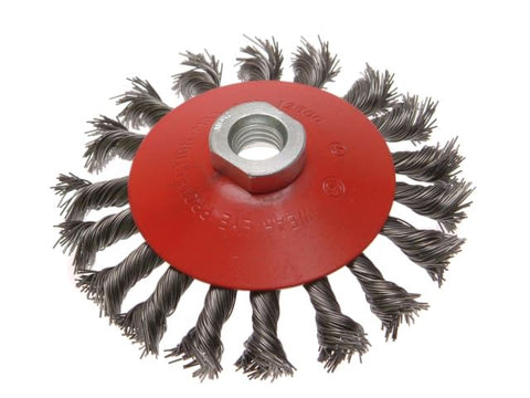 Faithfull Conical Wire Brush 100mm M10 Bore 1.5 0.50mm Wire