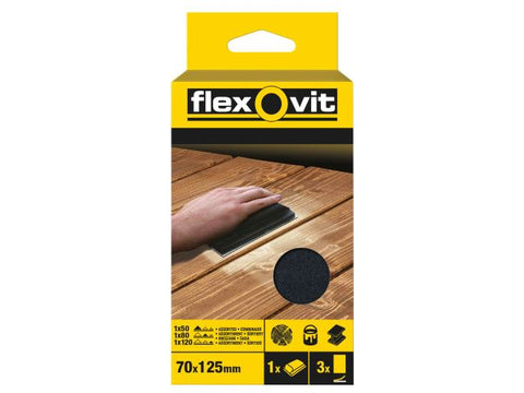 Flexovit Hook & Loop Sanding Block Kit Assorted 70 x 125mm (3)