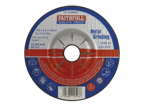 Faithfull Depressed Centre Metal Grinding Disc 100 x 6.5 x 16mm