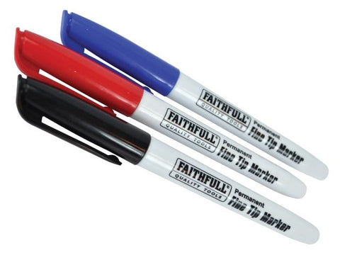 Faithfull Fibre Tip Marker Pen Mixed (Pack of 3)