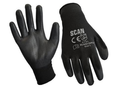 Scan Black PU Coated Gloves - Medium (Size 8) (Pack 240)