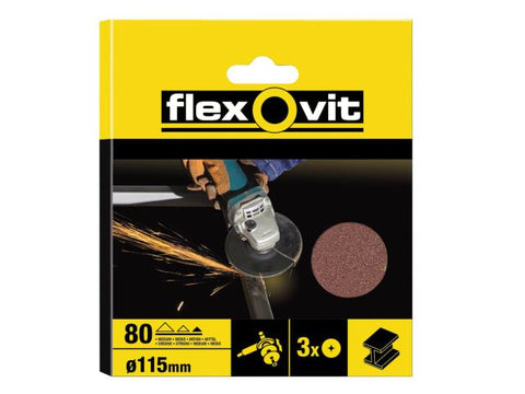 Flexovit Aluminium Oxide Fibre Discs 115mm Fine 80G (Pack of 10)