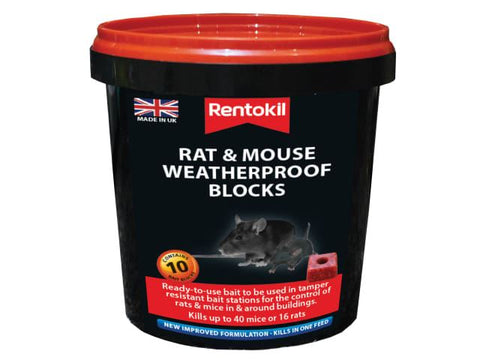 Rentokil Rat & Mouse Weatherproof Blocks Tub of 10