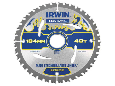 IRWIN Weldtec Circular Saw Blade 184 x 30mm x 40T ATB