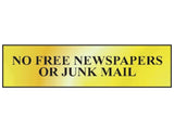 Scan No Free Newspapers Or Junk Mail - Polished Brass Effect 200 x 50mm