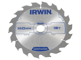 IRWIN Construction Circular Saw Blade 160 x 20mm x 18T ATB