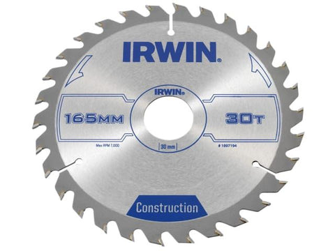 IRWIN Construction Circular Saw Blade 165 x 30mm x 30T ATB