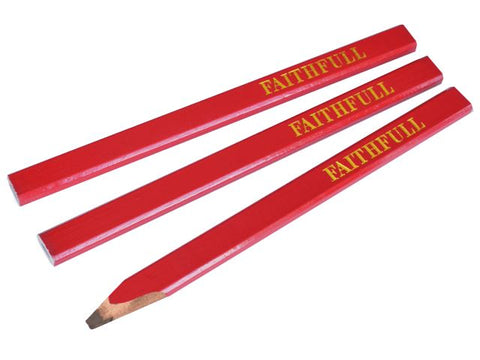 Faithfull Carpenter's Pencils - Red / Medium (Pack of 3)