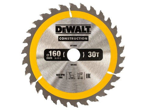 DEWALT Portable Construction Circular Saw Blade 160 x 20mm x 30T