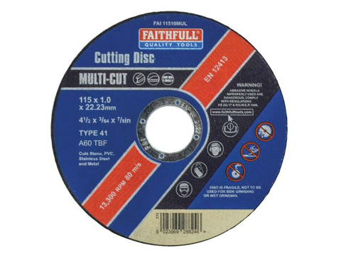 Faithfull Multi-Purpose Cutting Discs 115 x 1.0 x 22.23mm (Pack of 10)