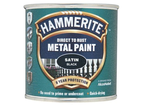Hammerite Direct to Rust Satin Finish Metal Paint Black 250ml
