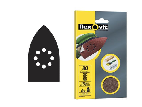 Flexovit Detail Hook & Loop Sanding Sheets 105x175mm Coarse 50G (Pack of 6)