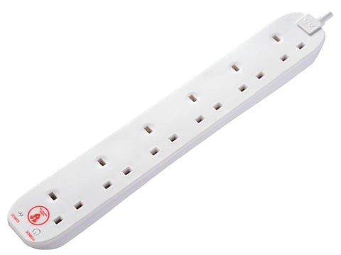 Masterplug Surge Protected Extension Lead 240V 6-Gang 13A White 2m