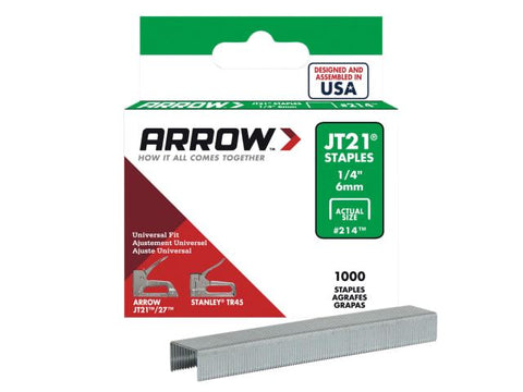 Arrow JT21™ T27 Staples 6mm (1/4in) Box 1000