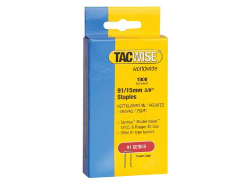 Tacwise 91 Narrow Crown Staples 40mm - Electric Tackers Pack 1000