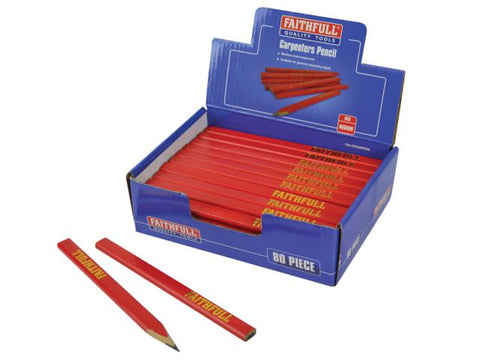 Faithfull Carpenter's Pencils Display - Red / Medium (80)