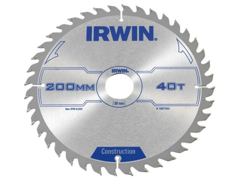 IRWIN Construction Circular Saw Blade 200 x 30mm x 40T ATB