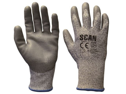 Scan Grey PU Coated Cut 5 Gloves - Large (Size 9)