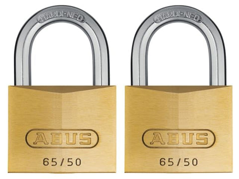 Abus Mechanical 65/50mm Brass Padlock Twin Pack Carded