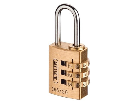 Abus Mechanical 165/20 20mm Solid Brass Body Combination Padlock (3-Digit) Carded