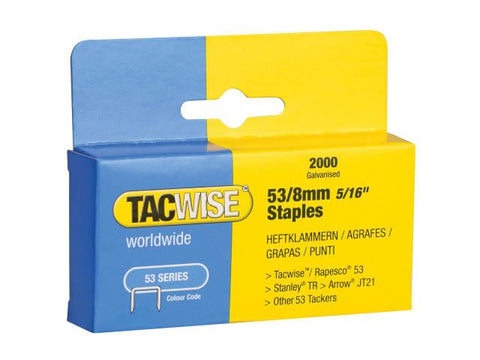 Tacwise 53 Light-Duty Staples 8mm (Type JT21  A) Pack 2000