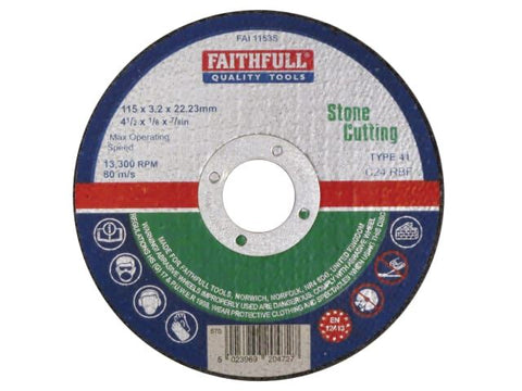 Faithfull Stone Cut Off Disc 115 x 3.2 x 22.23mm