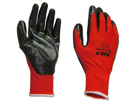 Scan Palm Dipped Black Nitrile Gloves - Large (Size 9)