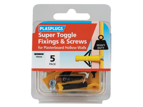 Plasplugs Super Toggle Fixings & Screws Pack of 5